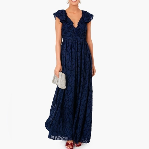 NWT Tanya Taylor Leonie Gown Navy Blue Maxi Formal Notched V Sz 4 - Picture 16 of 16